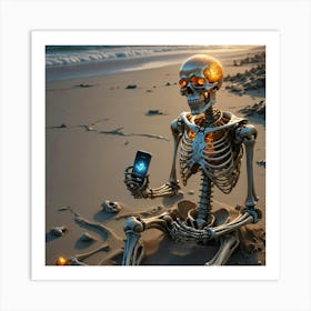 Skeleton With Cell Phone Art Print