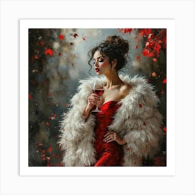 Woman In Red Dress Art Print