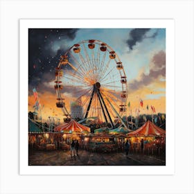 Ferris Wheel At Sunset Art Print