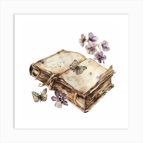 Watercolor Book With Butterflies Art Print