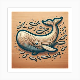 Whale Illustration, Graceful Whale Swimming Among Fish Art Print