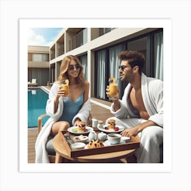 Couple Enjoying Breakfast At Hotel Art Print