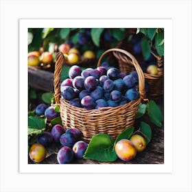 Plums In Baskets Art Print