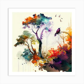 Watercolor Painting of Trees Art Print