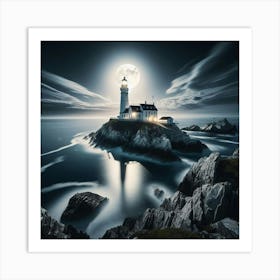 Lighthouse At Night  Art Print