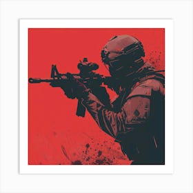 Airsoft Soldier With A Gun Art Print