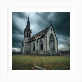 Dark Church Under Stormy Sky Art Print