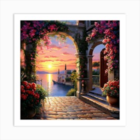 Sunset At The Villa Art Print