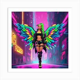 Neon Girl With Wings 25 Art Print