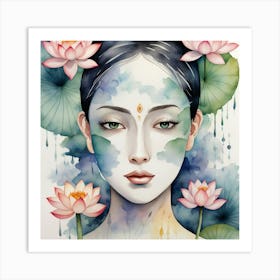 Asian Woman With Lotus Art Print