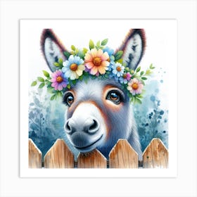 Donkey With Flowers 3 Art Print