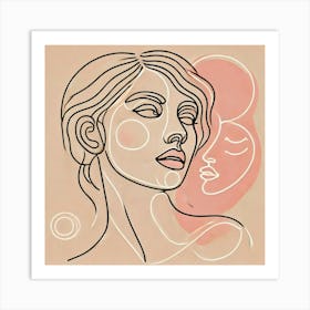 woman portrai pink line art  Art Print