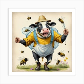 Cow With Bees 2 Art Print