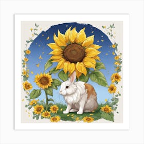 Rabbit With Sunflowers Art Print