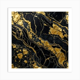 Gold And Black Marble Texture Art Print