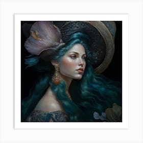 Girl With Blue Hair 1 Art Print