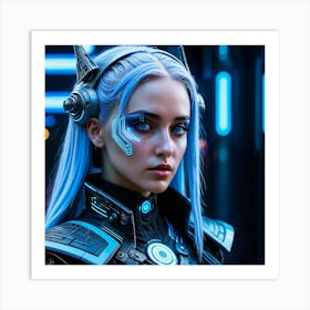 Futuristic Girl With Blue Hair 3 Art Print