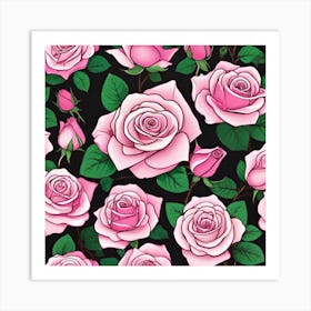 Pink Roses Seamless Pattern 6 Art Print