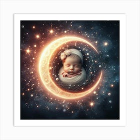 Newborn Baby Sleeping In The Moon Art Print