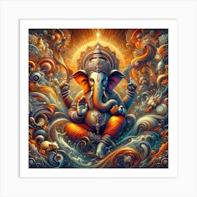 "Divine Resonance" is an exquisite art piece that captures the majestic essence of Ganesha, the revered deity of new beginnings. This vibrant artwork is perfect for those seeking a harmonious blend of spirituality and contemporary design. With intricate patterns and a warm color palette, it exudes a sense of peace and wisdom, making it an ideal addition to any space wishing to channel prosperity and intellectual energy. The mesmerizing swirls and the radiant aura around Ganesha symbolize the universe's eternal flow and the removal of obstacles, promising to transform your environment with its divine presence. Own this masterpiece today and invite the balance of traditional blessings and modern aesthetics into your life. Art Print