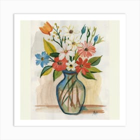 Bouquet of flowers inside a vase. Abstract artistic drawing 3 Art Print