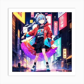 Anime Girl In A City Art Print