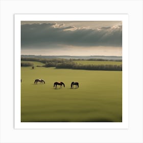 Horses Grazing In The Field Art Print