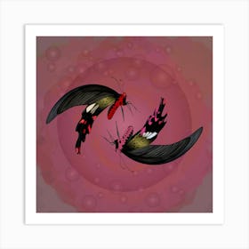 A Couple Of Mechanical Common Windmills The Byasa Polyeuctes On A Pink Background Art Print