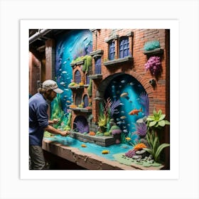 Man Looking At A Fish Tank Art Print