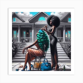 Two Women In Front Of A House Art Print