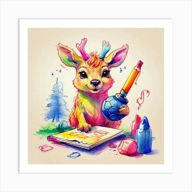 Deer Coloring Art Print