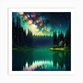 Starry Sky Over Lake 6 Art Print