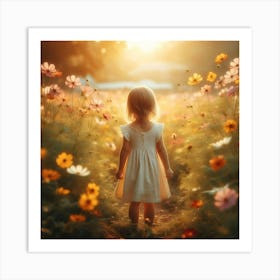 Little Girl In A Field Of Flowers 5 Art Print