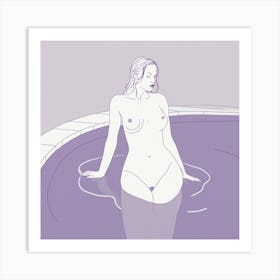 Nude Woman In An Purple Pool, sketch pencil erotic artwork Art Print