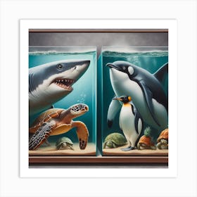 Sharks And Penguins Art Print