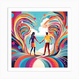 Couple Holding Hands On The Beach Art Print