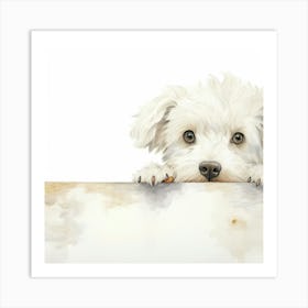 White Dog With A Sign Art Print