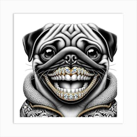 Pug With Diamonds Art Print