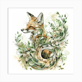 Fox And Flowers 1 Art Print