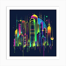 Neon City Skyline 3 Art Print