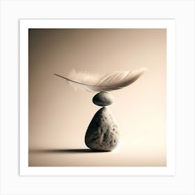 Balancing Stones With Feather Art Print