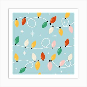 Holiday Christmas Lights Minimal Retro Bold Baby Blue Art Print