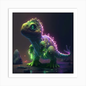 Little Dinosaur With Glowing Eyes Art Print