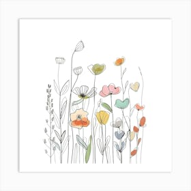 Hand Drawn Wildflowers Line Art Art Print