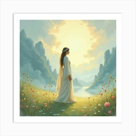 Soul Warrior In An Ethereal Watercolor Landscape 1 Art Print