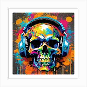 Skull With Headphones 62 Art Print