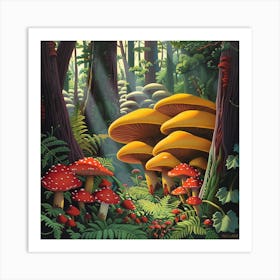 Mushrooms In The Forest 5 Art Print