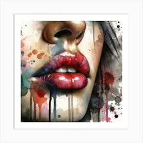 Watercolor Women Lips #1 Art Print