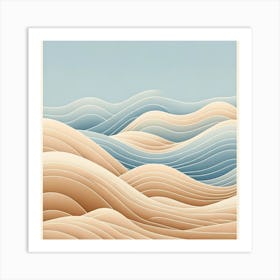 "Harmony in Repose"  Gentle dunes in warm beige transition to soothing waves of cerulean, evoking a serene landscape where land meets sea.  Embrace 'Harmony in Repose', a visual symphony of calm and balance. Ideal for those who seek to infuse their space with a sense of tranquility and a touch of nature's fluidity, this artwork is a gentle reminder of the peaceful coexistence between different elements. Art Print