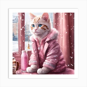 Cat In Pink Coat wall art Art Print